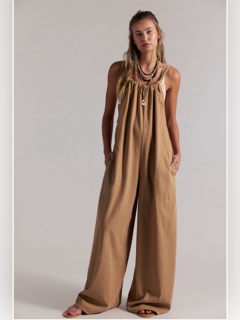 $98 🌄 Free People We The Free Freebird Jumpsuit Tan Cashew 🌸 Size XS 🌼 Like New